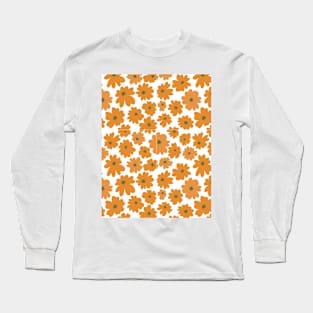 Diseño Digital floral en blanco y naranja Long Sleeve T-Shirt